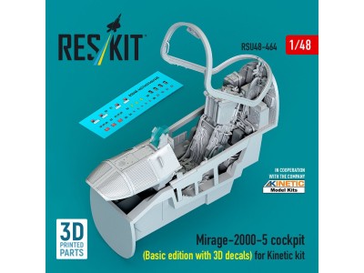 Mirage-2000-5 cockpit (Basic edition with 3D decals) for Kinetic kit (3D Printed) 
