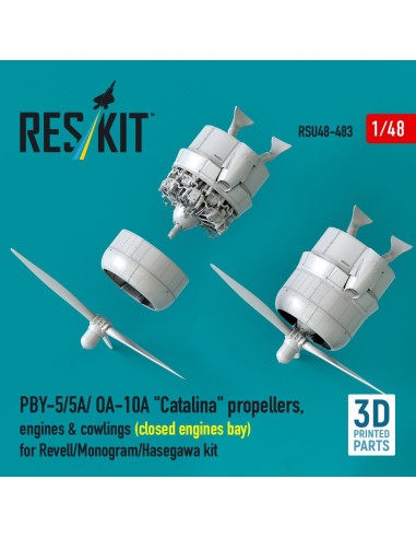 PBY-5/5A/ OA-10A Catalina propellers, engines & cowlings (closed engines bay) for Revell/Monogram/Hasegawa kit (3D Printed) 