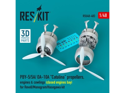PBY-5/5A/ OA-10A Catalina propellers, engines & cowlings (closed engines bay) for Revell/Monogram/Hasegawa kit (3D Printed) 
