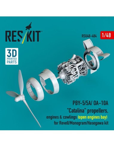 PBY-5/5A/ OA-10A Catalina propellers, engines & cowlings (open engines bay) for Revell/Monogram/Hasegawa kit (3D Printed) 