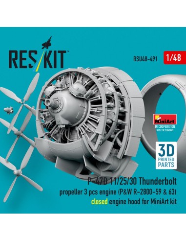 P-47D 11/25/30 Thunderbolt propeller (3 pcs), engine (P&W R-2800-59 & 63) closed engine hood for MiniArt kit (3D Printed) 