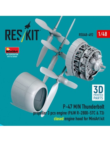 P-47 M/N Thunderbolt propeller (3 pcs), engine (P&W R-2800-57C & 73) closed engine hood for MiniArt kit (3D Printed) 