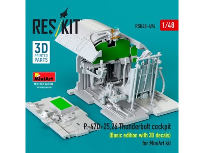 P-47D-25,26 Thunderbolt cockpit (Basic edition with 3D decals) for MiniArt kit (3D Printed) 