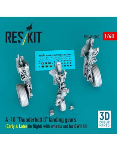 A-10 Thunderbolt II landing gears (Early & Late) (in flight) with wheels set for GWH kit (3D Printed) 