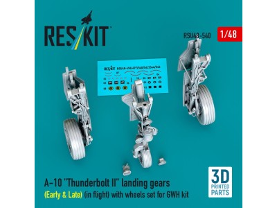 A-10 Thunderbolt II landing gears (Early & Late) (in flight) with wheels set for GWH kit (3D Printed) 