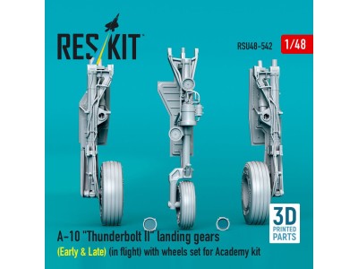 A-10 Thunderbolt II landing gears (Early & Late) (in flight) with wheels set for Academy kit (3D Printed) 