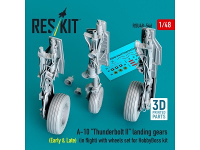 A-10 Thunderbolt II landing gears (Early & Late) (in flight) with wheels set for HobbyBoss kit (3D Printed) 