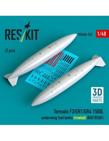 Tornado F3/GR1/GR4 1500L underwing fuel tanks (riveted) (RAF/RSAF) (2 pcs) (3D Printed) 