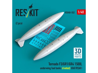 Tornado F3/GR1/GR4 1500L underwing fuel tanks (riveted) (RAF/RSAF) (2 pcs) (3D Printed) 