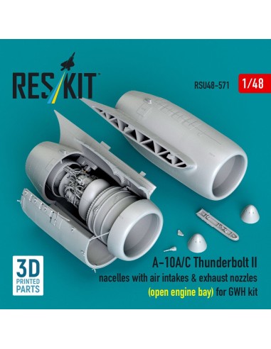 A-10A/C Thunderbolt II nacelles with air intakes & exhaust nozzles (open engine bay) for GWH kit (3D Printed) 