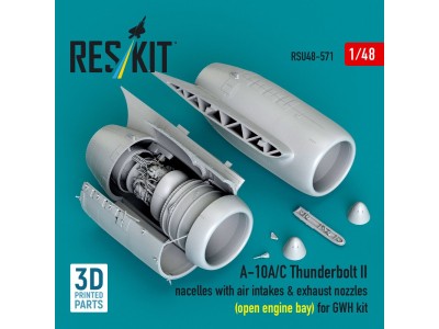 A-10A/C Thunderbolt II nacelles with air intakes & exhaust nozzles (open engine bay) for GWH kit (3D Printed) 