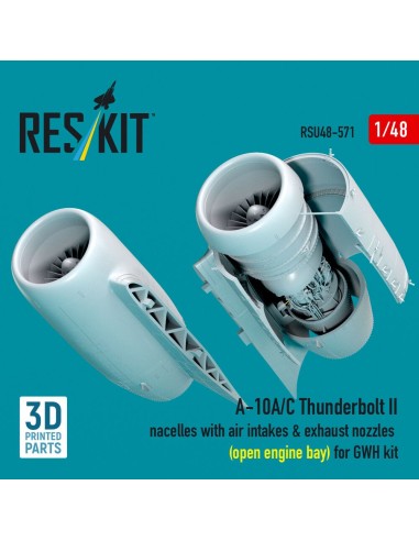 A-10A/C Thunderbolt II nacelles with air intakes & exhaust nozzles (open engine bay) for GWH kit (3D Printed) 