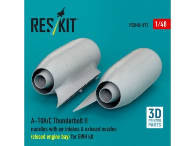 A-10A/C Thunderbolt II nacelles with air intakes & exhaust nozzles (close engine bay) for GWH kit (3D Printed) 