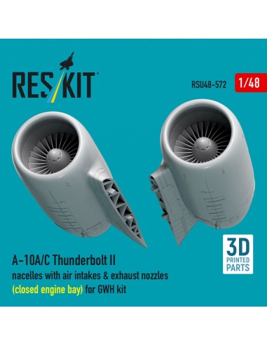 A-10A/C Thunderbolt II nacelles with air intakes & exhaust nozzles (close engine bay) for GWH kit (3D Printed) 