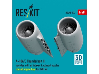 A-10A/C Thunderbolt II nacelles with air intakes & exhaust nozzles (close engine bay) for GWH kit (3D Printed) 