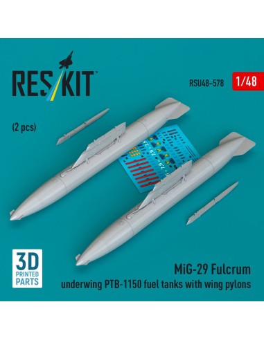 MiG-29 Fulcrum underwing PTB-1150 fuel tanks with wing pylons (2 pcs) (3D Printed) 