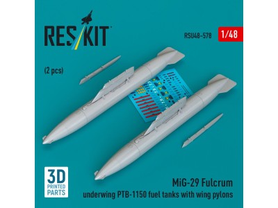 MiG-29 Fulcrum underwing PTB-1150 fuel tanks with wing pylons (2 pcs) (3D Printed) 