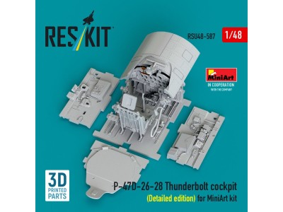 P-47D-26-28 Thunderbolt cockpit (Detailed edition) for MiniArt kit (3D Printed) 