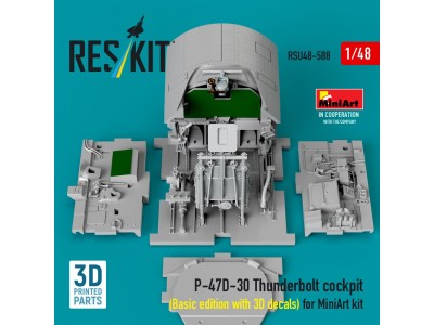 P-47D-30 Thunderbolt cockpit (Basic edition with 3D decals) for MiniArt kit (3D Printed) 