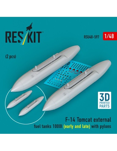 F-14 Tomcat external fuel tanks 1000l (early and late) with pylons (2 pcs) (3D Printed) 