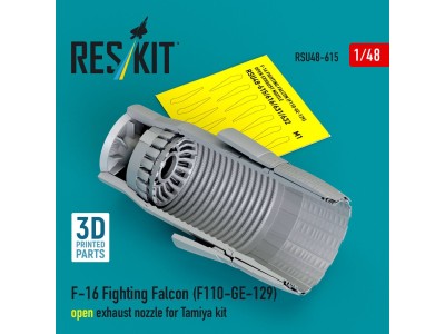 F-16 Fighting Falcon (F110-GE-129) open exhaust nozzle for Tamiya kit (3D Printed) 