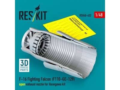 F-16 Fighting Falcon (F110-GE-129) open exhaust nozzle for Hasegawa kit (3D Printed) 