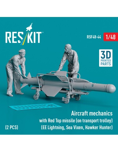 Aircraft mechanics with Red Top missile (on transport trolley) (EE Lightning, Sea Vixen, Hawker Hunter) (2 pcs) (3D Printed) 