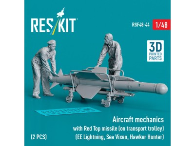 Aircraft mechanics with Red Top missile (on transport trolley) (EE Lightning, Sea Vixen, Hawker Hunter) (2 pcs) (3D Printed) 
