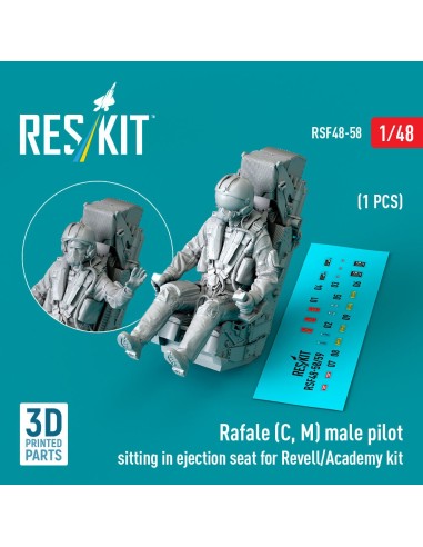 Rafale (C, M) male pilot sitting in ejection seat for Revell/Academy kit (1 pcs) (3D Printed) 