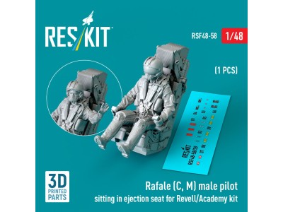 Rafale (C, M) male pilot sitting in ejection seat for Revell/Academy kit (1 pcs) (3D Printed) 