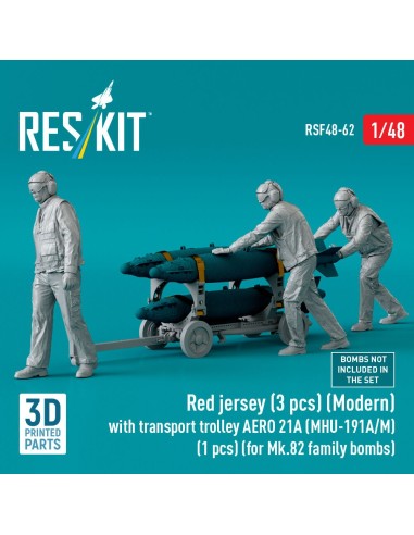 Red jersey (3 pcs) (Modern) with transport trolley AERO 21A (MHU-191A/M) (1 pcs) (for Mk.82 family bombs) (3D Printed) 