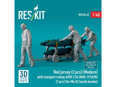 Red jersey (3 pcs) (Modern) with transport trolley AERO 21A (MHU-191A/M) (1 pcs) (for Mk.82 family bombs) (3D Printed) 