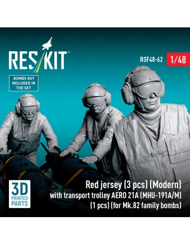 Red jersey (3 pcs) (Modern) with transport trolley AERO 21A (MHU-191A/M) (1 pcs) (for Mk.82 family bombs) (3D Printed) 