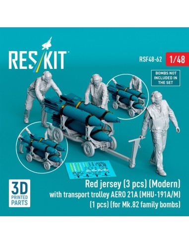 Red jersey (3 pcs) (Modern) with transport trolley AERO 21A (MHU-191A/M) (1 pcs) (for Mk.82 family bombs) (3D Printed) 