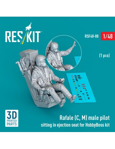 Rafale (C, M) male pilot sitting in ejection seat for HobbyBoss kit (1 pcs) (3D Printed) 
