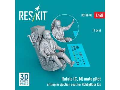 Rafale (C, M) male pilot sitting in ejection seat for HobbyBoss kit (1 pcs) (3D Printed) 