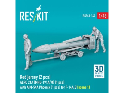 Red jersey (2 pcs) AERO 21A (MHU-191A/M) (1 pcs) with AIM-54A Phoenix (1 pcs) for F-14A,B (scene 1) (3D Printed) 