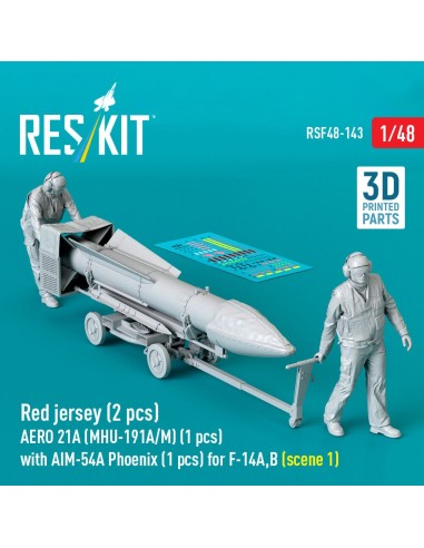Red jersey (2 pcs) AERO 21A (MHU-191A/M) (1 pcs) with AIM-54A Phoenix (1 pcs) for F-14A,B (scene 1) (3D Printed) 