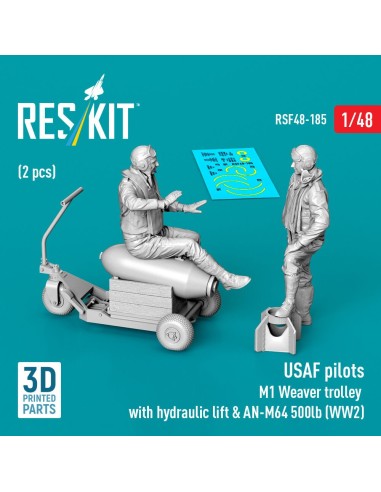USAF pilots (2 pcs) & M1 Weaver trolley with hydraulic lift & AN-M64 500lb (WW2) (3D Printed) 