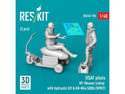 USAF pilots (2 pcs) & M1 Weaver trolley with hydraulic lift & AN-M64 500lb (WW2) (3D Printed) 