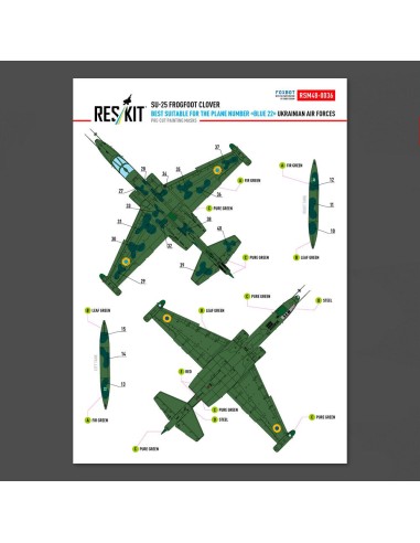 Su-25 Frogfoot Clover (best suitable for the plane number “blue 22”) Ukrainian Air Forces (Pre-cut painting masks ) 