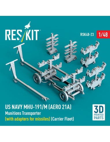 US NAVY MHU-191/M (AERO 21A) Munitions Transporter (with adapters for missiles) (Carrier Fleet) (3D Printed model kit) 