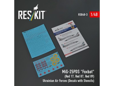 MiG-25PDS Foxbat (Red 17, Red 87, Red 89) Ukrainian Air Forces (Decals with Stencils) 
