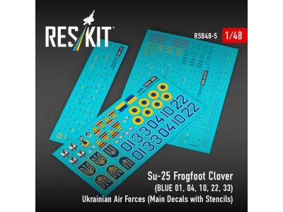 Su-25 Frogfoot Clover (BLUE 01, 04, 10, 22, 33) Ukrainian Air Forces (Main Decals with Stencils)(1/48) 