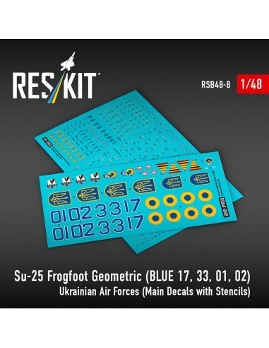 Su-25 Frogfoot Geometric (BLUE 17, 33, 01, 02) Ukrainian Air Forces (Main Decals with Stencils)(1/48) 