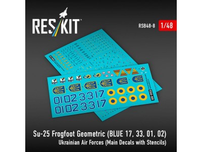 Su-25 Frogfoot Geometric (BLUE 17, 33, 01, 02) Ukrainian Air Forces (Main Decals with Stencils)(1/48) 