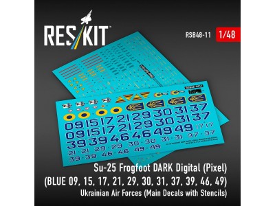 Su-25 Frogfoot DARK Digital (Pixel) (BLUE 09, 15, 17, 21, 29, 30, 31, 37, 39, 46, 49) Ukrainian Air Forces (Main Decals with Ste