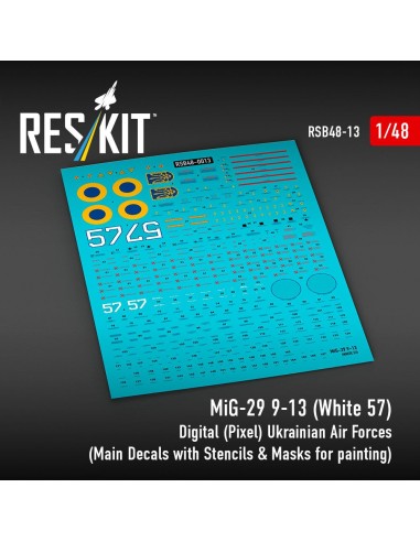MiG-29 9-13 (White 57) Digital (Pixel) Ukrainian Air Forces (Main Decals with Stencils & Masks for painting 4 pcs) 