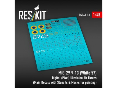 MiG-29 9-13 (White 57) Digital (Pixel) Ukrainian Air Forces (Main Decals with Stencils & Masks for painting 4 pcs) 