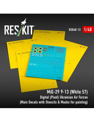 MiG-29 9-13 (White 57) Digital (Pixel) Ukrainian Air Forces (Main Decals with Stencils & Masks for painting 4 pcs) 